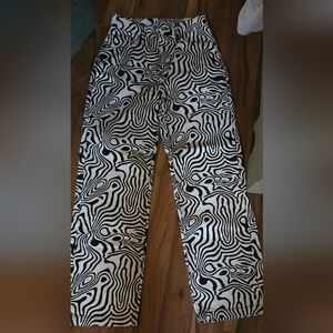 Ragged Black and White Patterned Flare Jeans